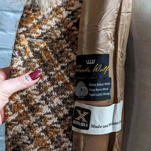 70s Vintage Penny Lane Wool Fur Coat Groovy Plaid Minimal Trench Afghan Jacket - Picture 11 of 11